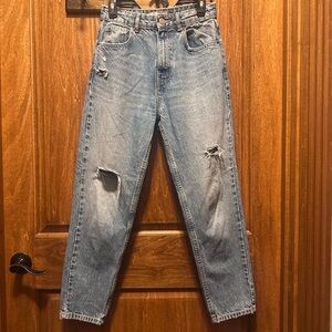 Zara Light Blue Distressed Straight-Leg Jeans